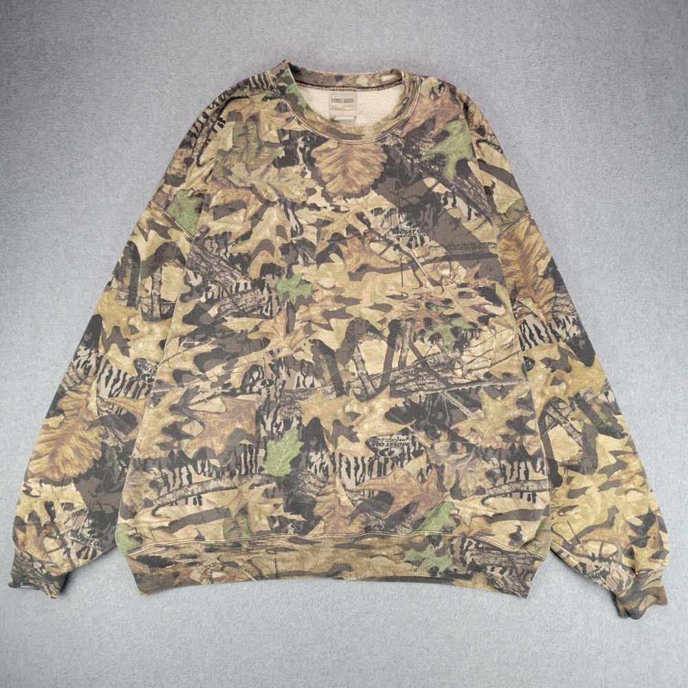 Jerzees Outdoors Sweatshirt Men 3XL Camo Mossy Oak Forest Floor Fleece Pullover